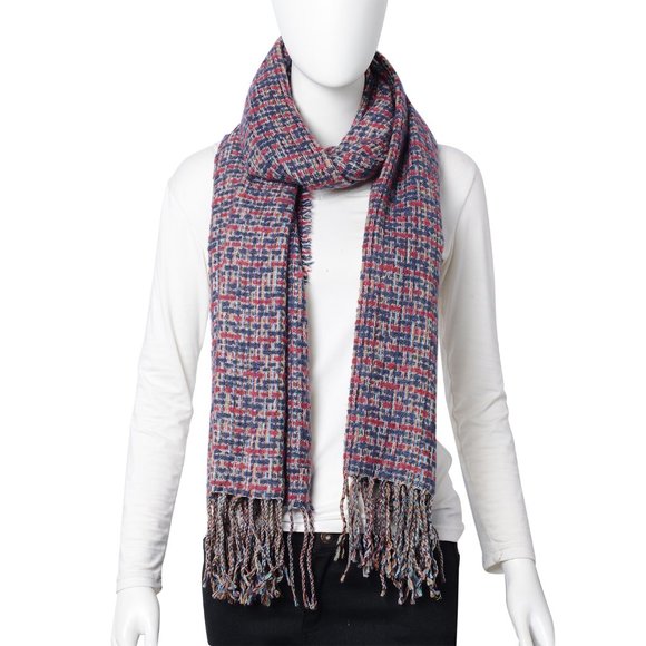 Navy and Maroon Plaid Scarf with Fringes (72x28) - Picture 1 of 4